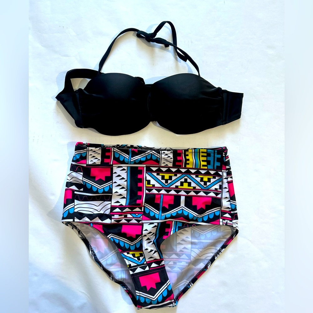 Black and Multicolor Bikini Set